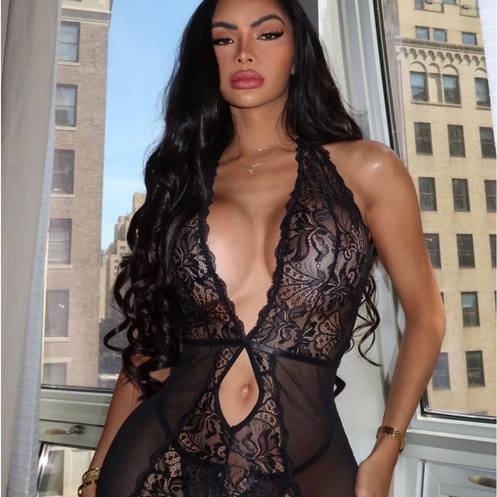 Black Lace Halter Babydoll with Gstring